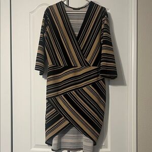 Chic High Low Striped Dress in Black and Tan